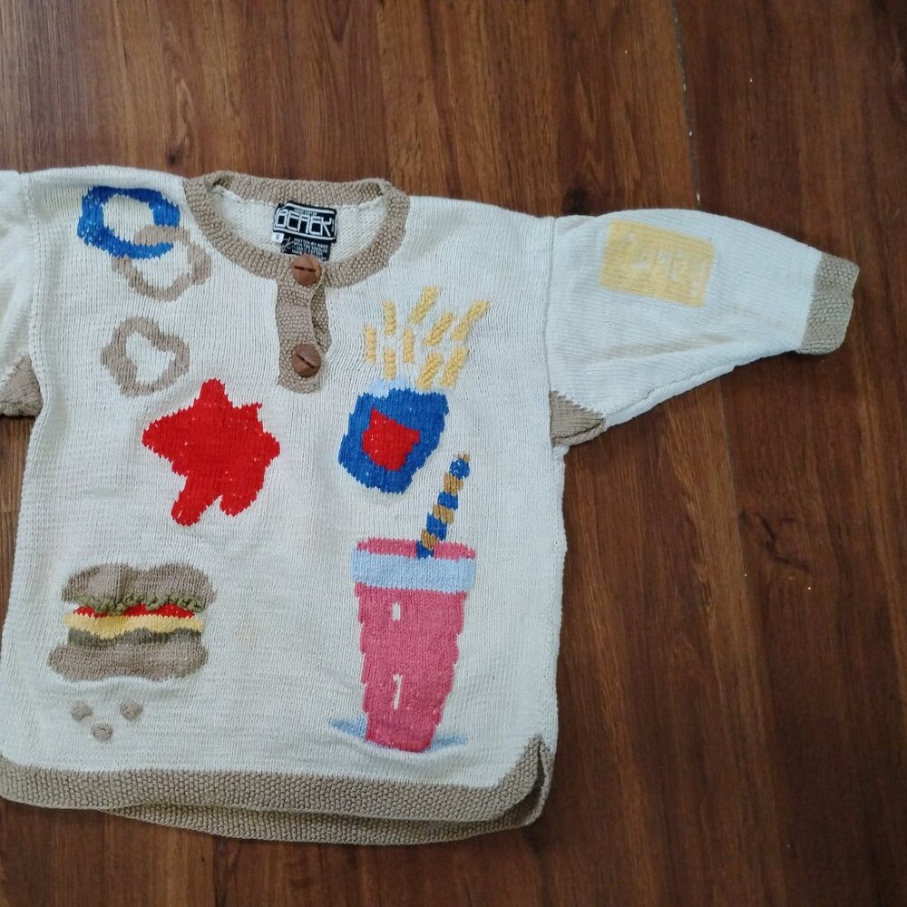 Vintage Berek Snack Food Hand Knit Novelty Sweater - Picture 3 of 7
